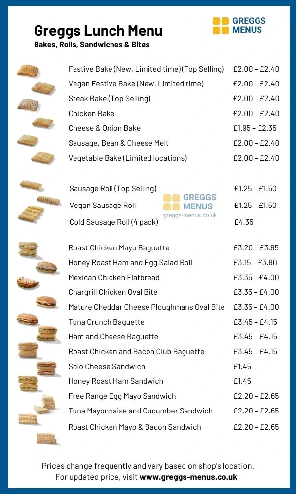 greggs lunch menu